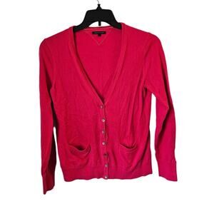 VINTAGE Tommy Hilfiger Y2K 2009 Hot Pink Cardigan LARGE ~ Bright Casual / Office